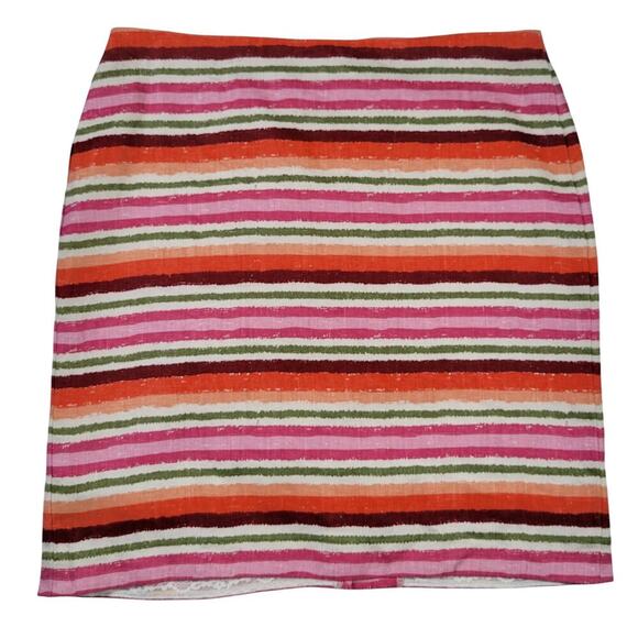 Talbots Striped Linen Skirt Women’s 6 Pink Multicolor Lined - Picture 2 of 11